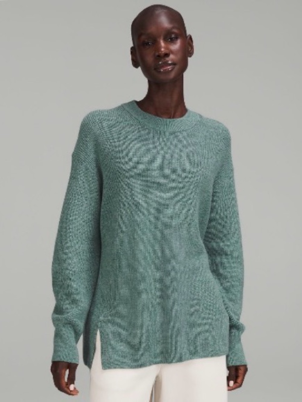 Lululemon Merino Wool-Blend Ribbed Crewneck Sweater 14 Heathered Tidewater